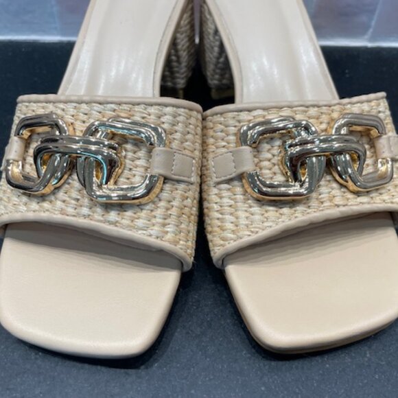 NEW DESIGNER STRAW RAFFIA HEEL & STRAP SANDALS HORSEBIT DECOR SIZE US 7 - Picture 5 of 9